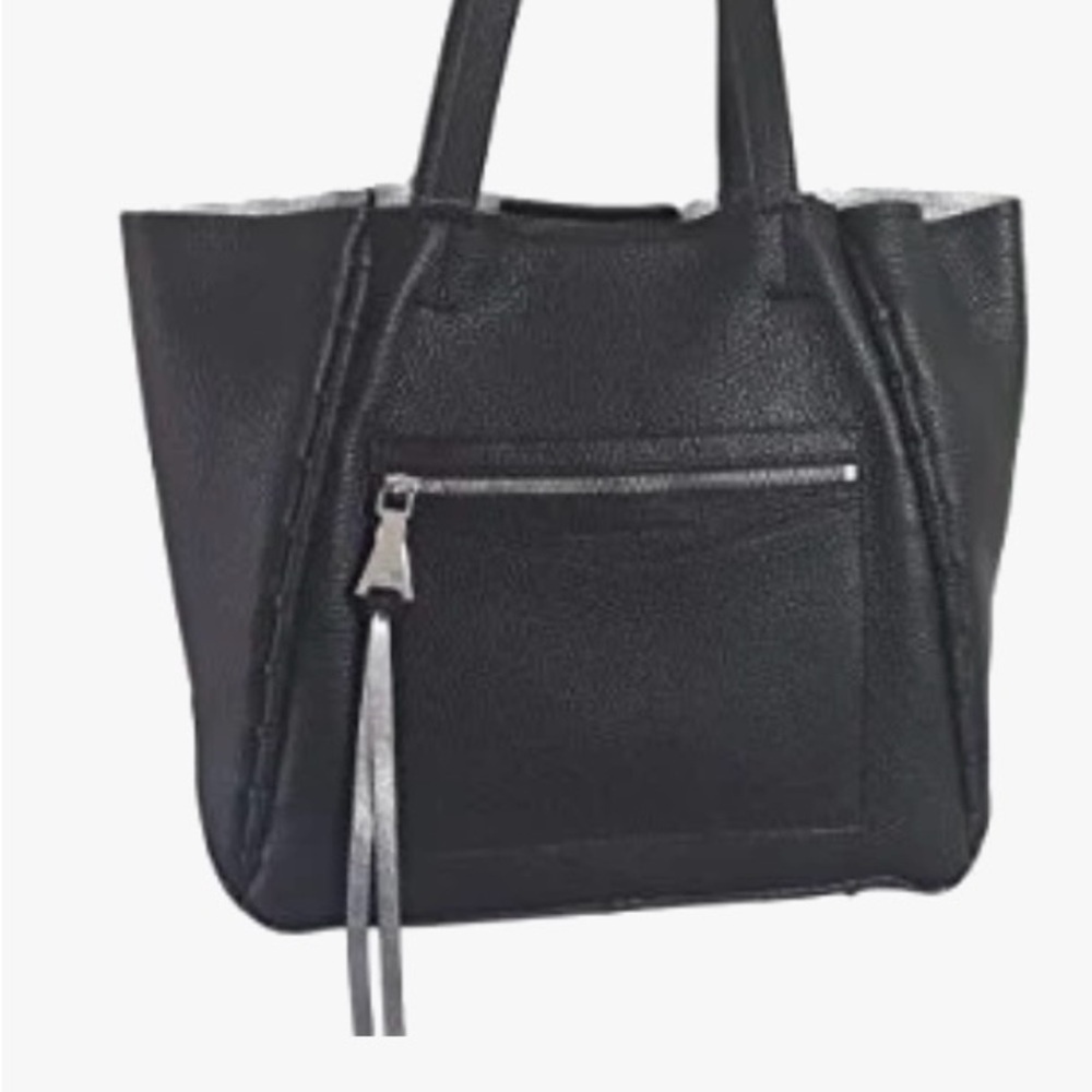 Aimee Kestenberg Delara tote. Black pebbled leather, silver interior.